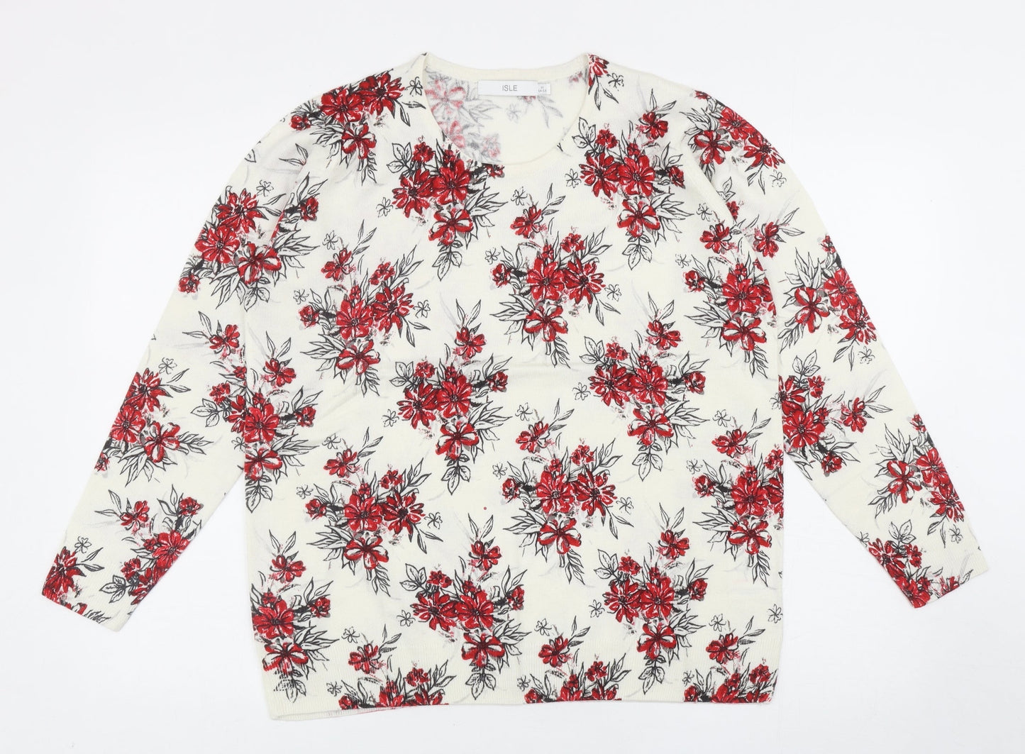 EWM Womens Ivory Scoop Neck Floral Acrylic Pullover Jumper Size M