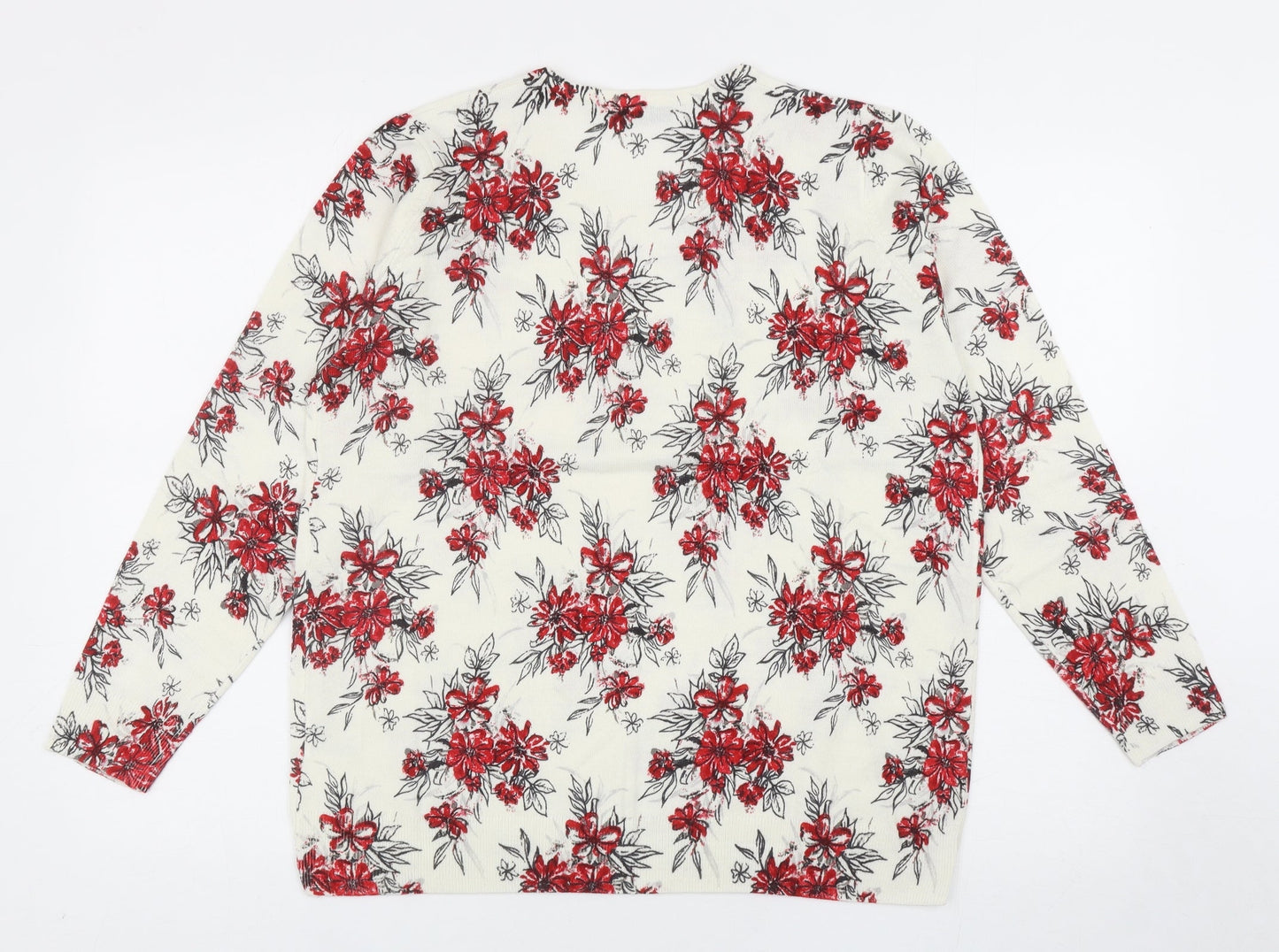 EWM Womens Ivory Scoop Neck Floral Acrylic Pullover Jumper Size M