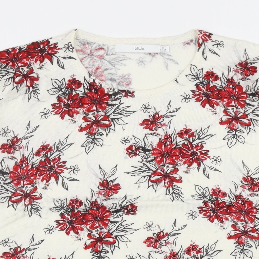 EWM Womens Ivory Scoop Neck Floral Acrylic Pullover Jumper Size M