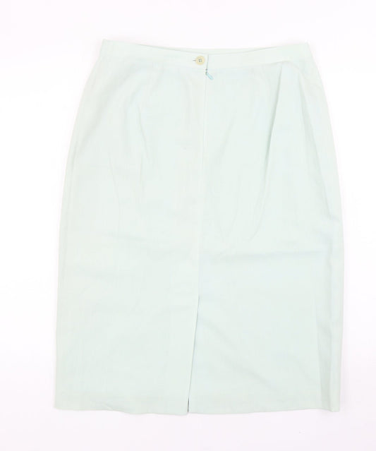 Preworn Womens Green Wool Straight & Pencil Skirt Size 14 Button