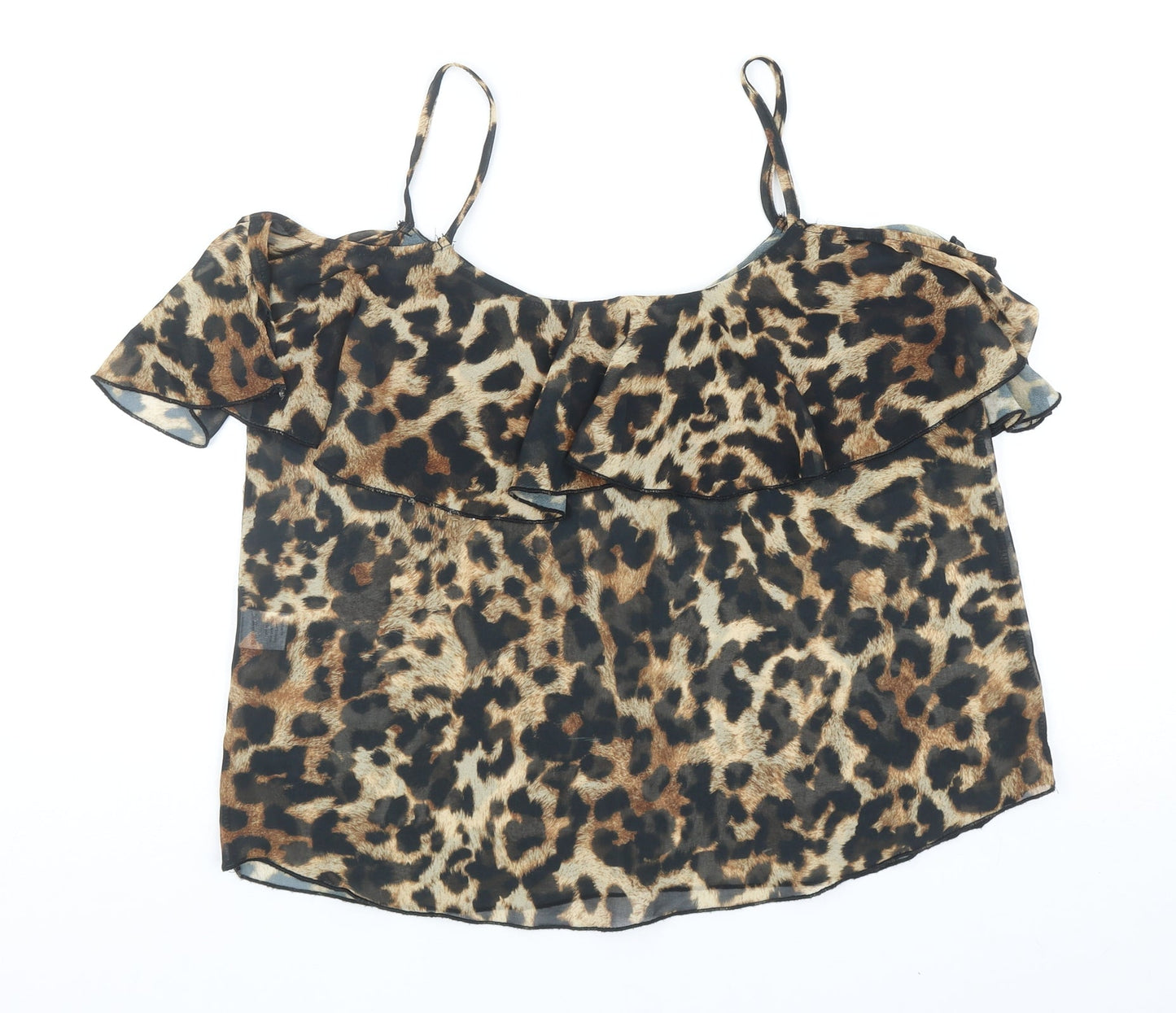 Jessica Wright Womens Brown Animal Print Polyester Basic Tank Size 12 V-Neck - Leopard Print