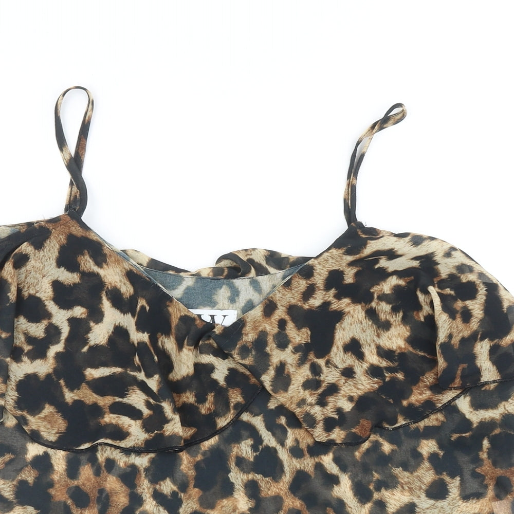 Jessica Wright Womens Brown Animal Print Polyester Basic Tank Size 12 V-Neck - Leopard Print