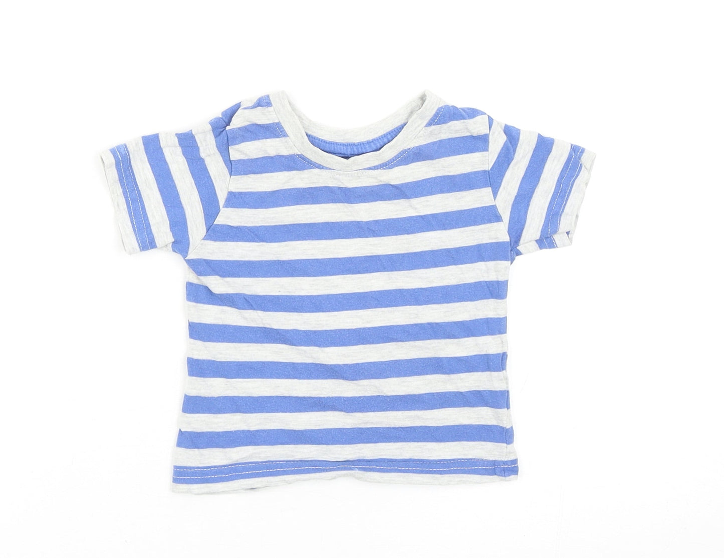 Primark Boys Blue Striped Cotton Basic T-Shirt Size 9-12 Months Round Neck Pullover