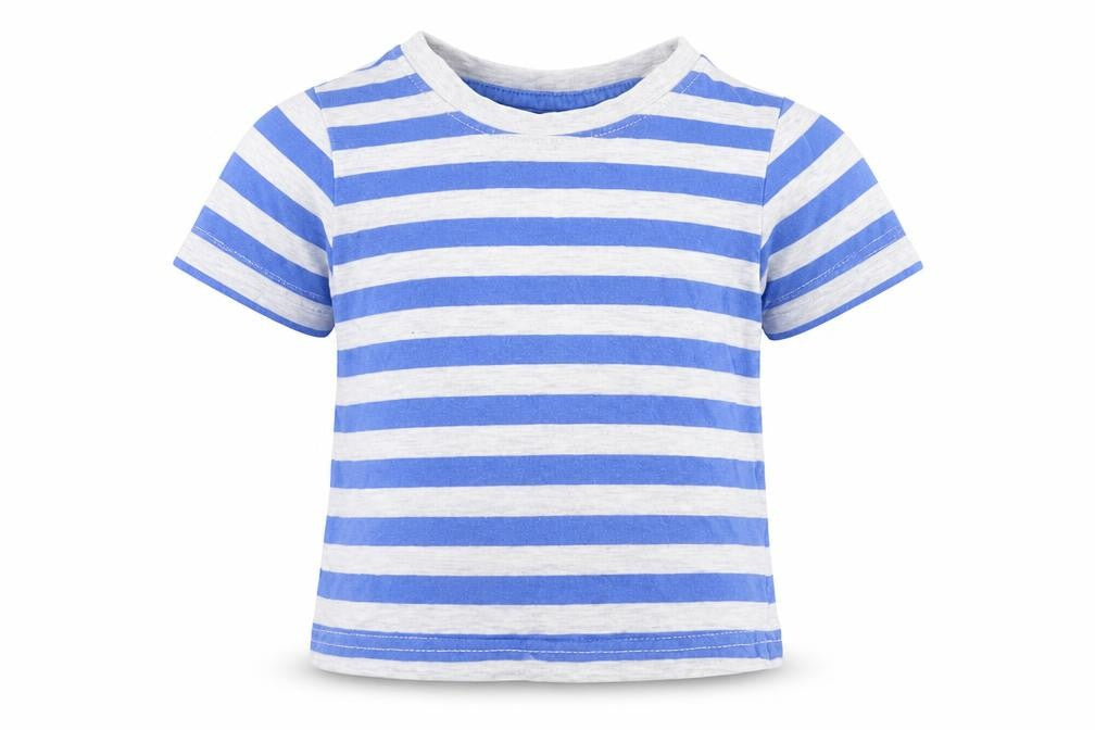 Primark Boys Blue Striped Cotton Basic T-Shirt Size 9-12 Months Round Neck Pullover
