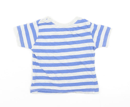 Primark Boys Blue Striped Cotton Basic T-Shirt Size 9-12 Months Round Neck Pullover
