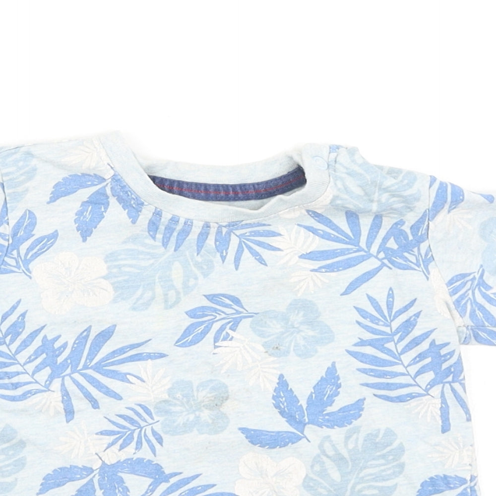 George Boys Blue Geometric Cotton Basic T-Shirt Size 9-12 Months Round Neck Snap