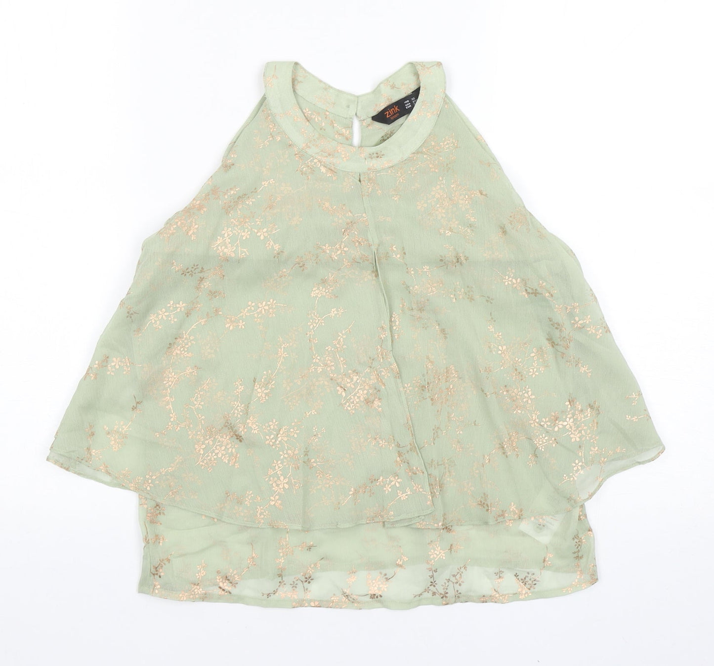 Zink Womens Green Floral Polyester Basic Blouse Size 6 Round Neck