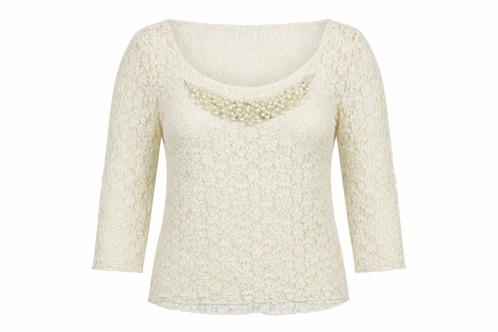 Per Una Womens Ivory Geometric Polyester Basic Blouse Size 12 Scoop Neck