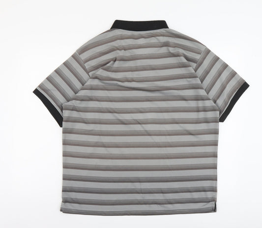 Skopes Mens Grey Striped Polyester Polo Size XL Collared Button