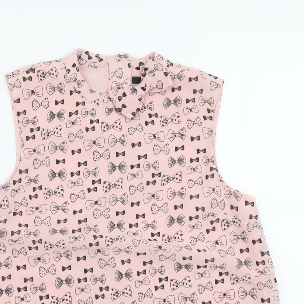 George Girls Pink Geometric Polyester Basic Blouse Size 12-13 Years Round Neck Zip - Bow Pattern