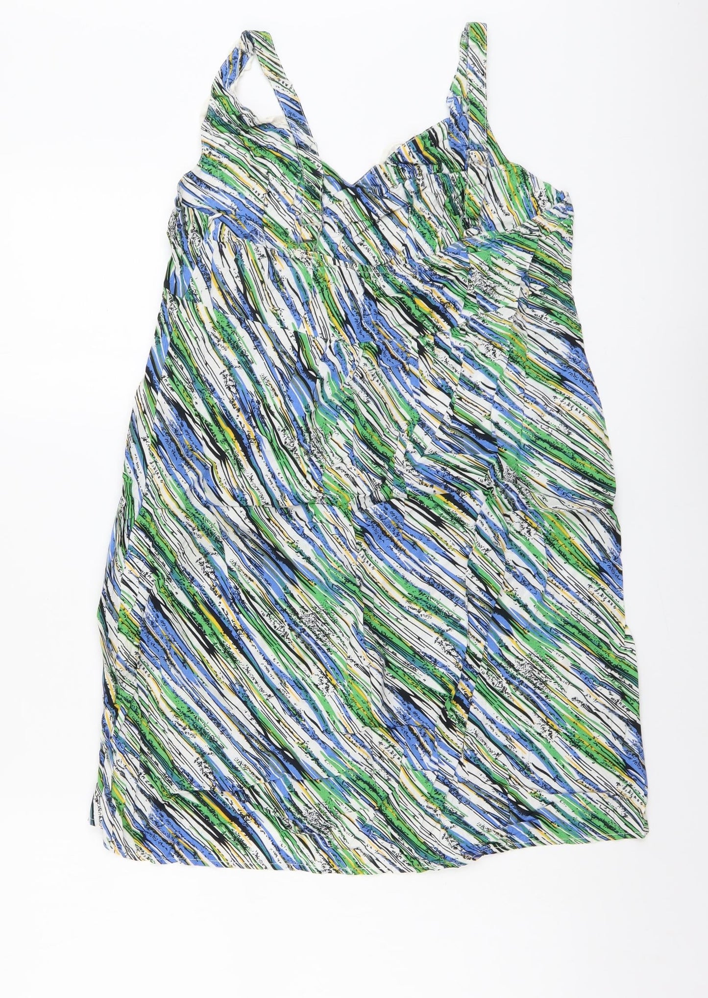 Striking Womens Multicoloured Geometric Viscose Basic Tank Size XL V-Neck