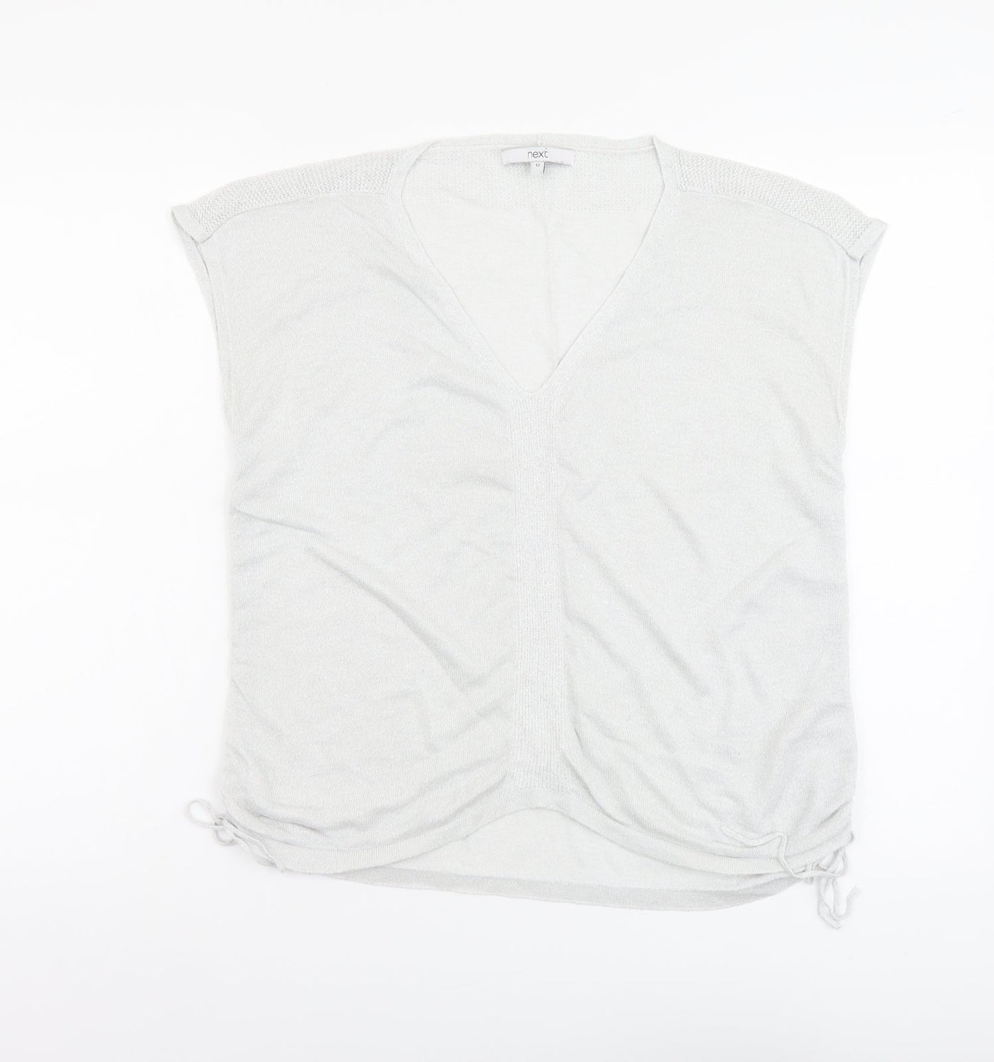 NEXT Womens Silver Viscose Basic Tank Size 12 V-Neck - Side Tie Detail