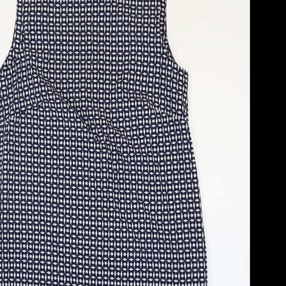 Stella Womens Blue Geometric Polyester Shift Size 8 Boat Neck Zip