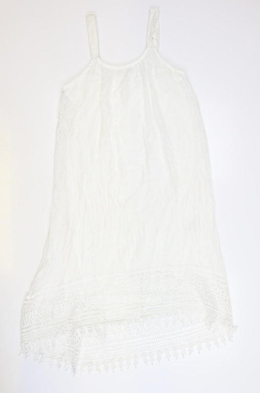 Rebellion Womens White Polyester Slip Dress Size S Scoop Neck Pullover