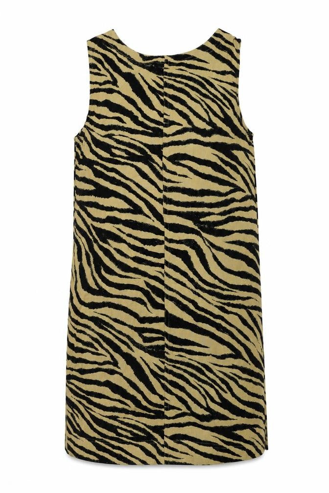 Marks and Spencer Womens Brown Animal Print Linen Shift Size 8 Scoop Neck Button - Tiger Print