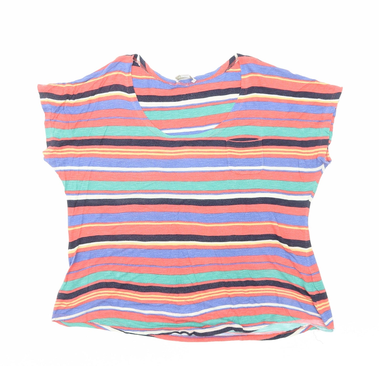 Monsoon Womens Multicoloured Striped Viscose Basic T-Shirt Size 14 Scoop Neck