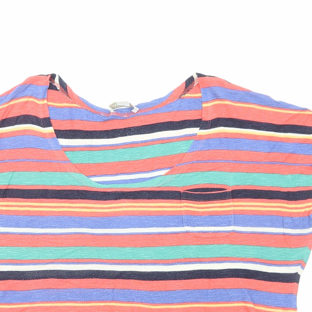Monsoon Womens Multicoloured Striped Viscose Basic T-Shirt Size 14 Scoop Neck
