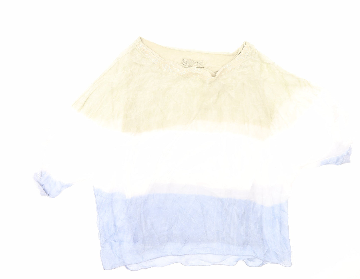 Preworn Womens Multicoloured Colourblock Polyester Basic T-Shirt Size L Round Neck