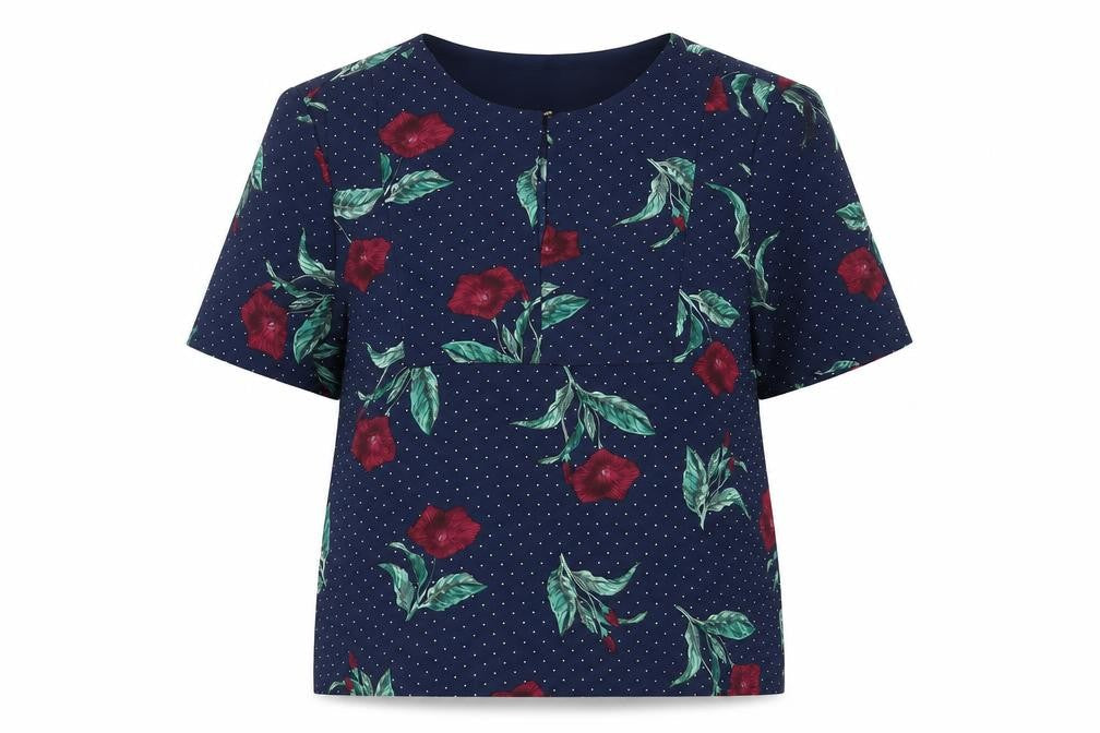 Marks and Spencer Womens Blue Floral Polyester Basic Blouse Size 10 Round Neck