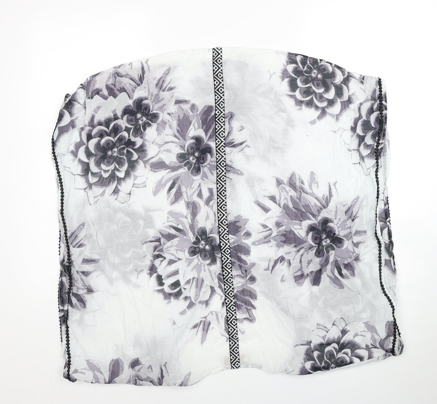 Cream Womens Grey Floral Polyester Basic Blouse Size M V-Neck
