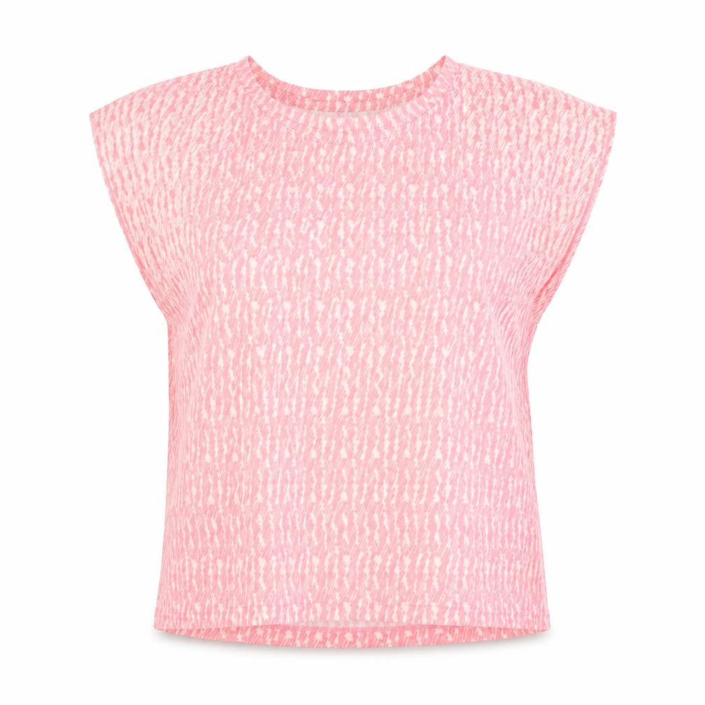 Marks and Spencer Womens Pink Geometric Polyester Basic T-Shirt Size 14 Round Neck
