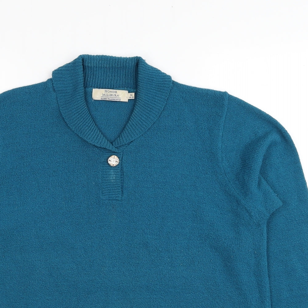 EWM Womens Blue Collared Acrylic Pullover Jumper Size 14 - Size 14-16