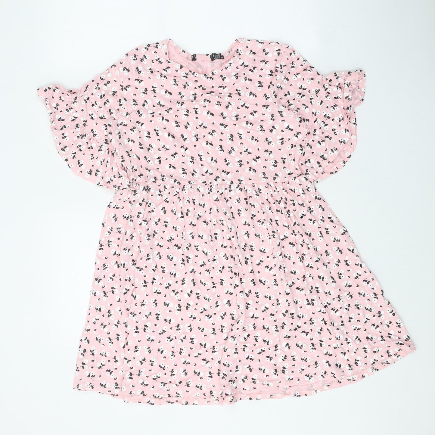 Preworn Womens Pink Floral Polyester Fit & Flare Size 10 Round Neck Pullover