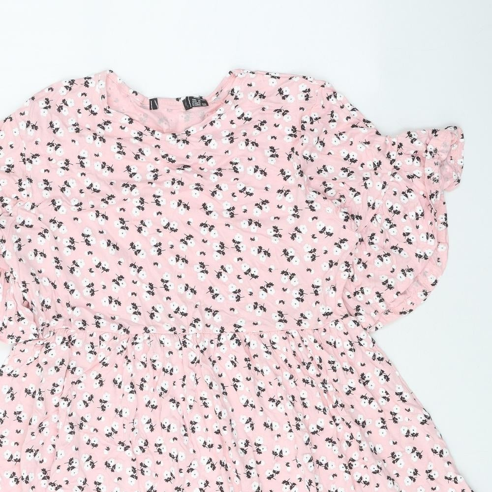 Preworn Womens Pink Floral Polyester Fit & Flare Size 10 Round Neck Pullover