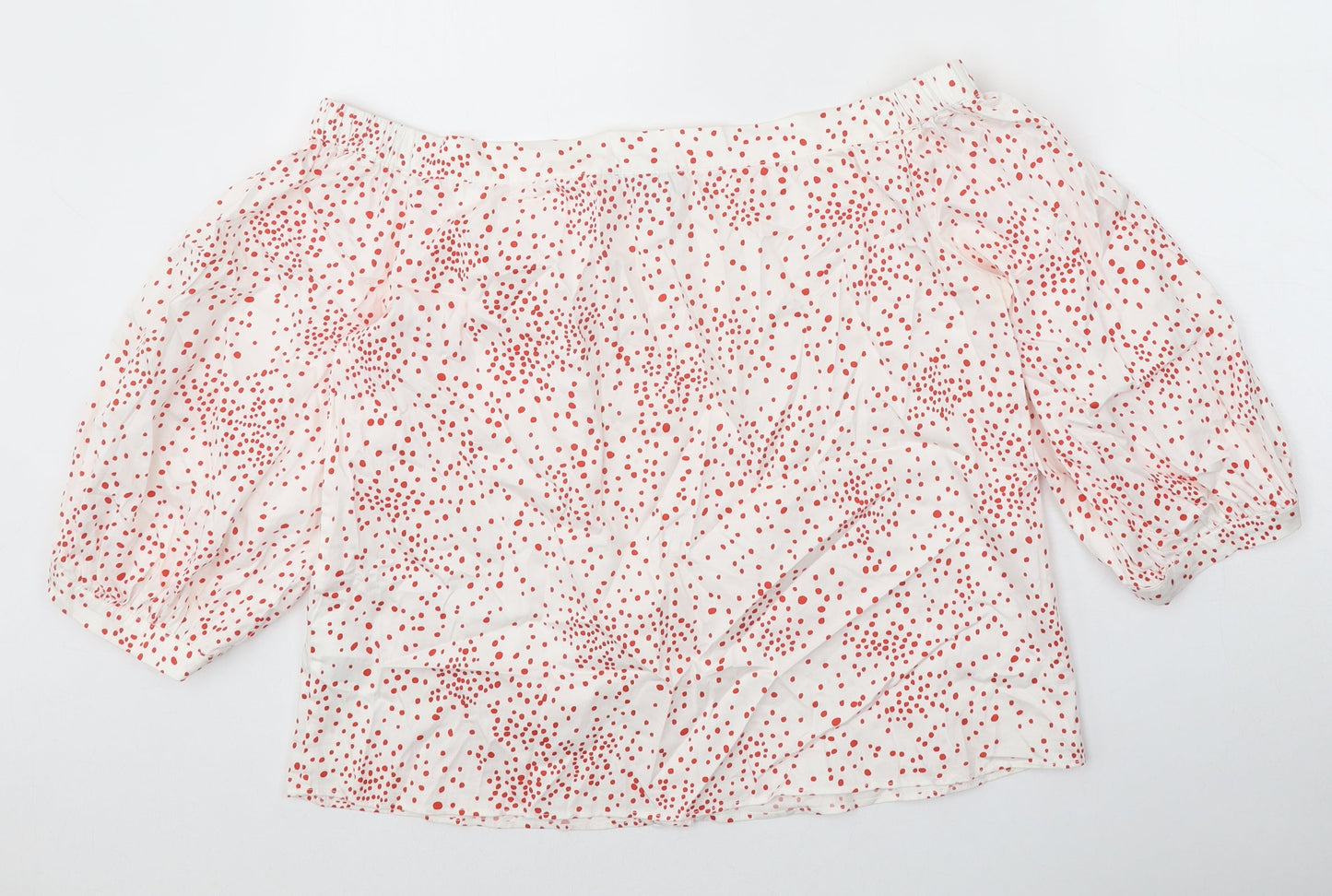 H&M Womens White Polka Dot Cotton Basic Blouse Size 12 Off the Shoulder