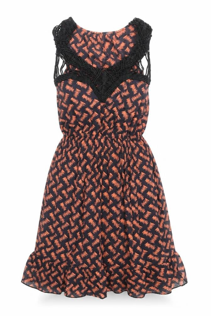 New Look Womens Orange Geometric Polyester Fit & Flare Size 6 Scoop Neck Pullover