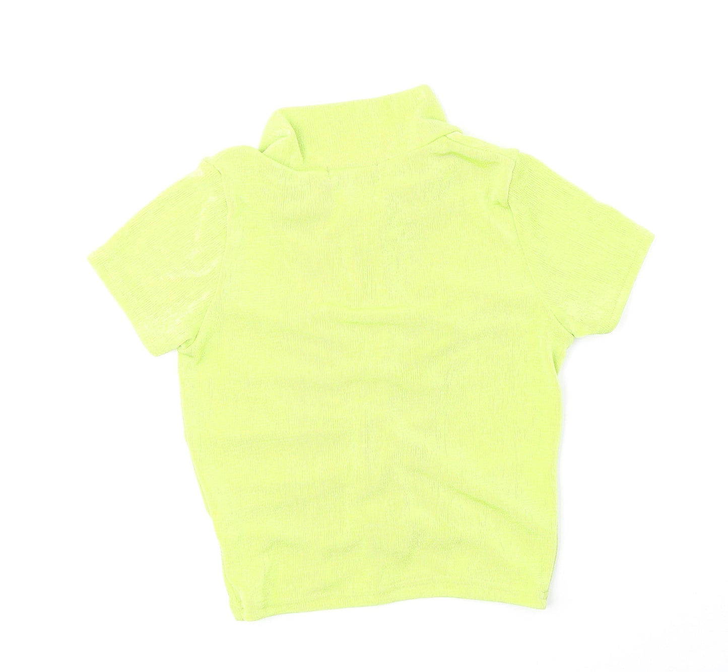 PRETTYLITTLETHING Womens Green Polyester Cropped Button-Up Size 4 Collared - Ruched