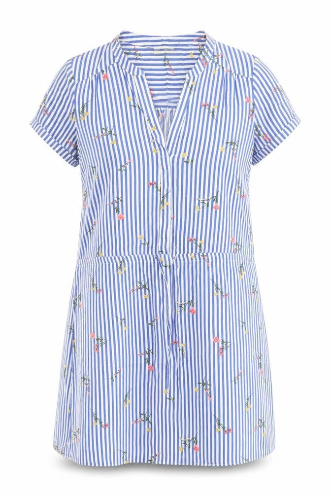 Papaya Womens Blue Striped Cotton A-Line Size 12 V-Neck Tie - Drawstring Waist