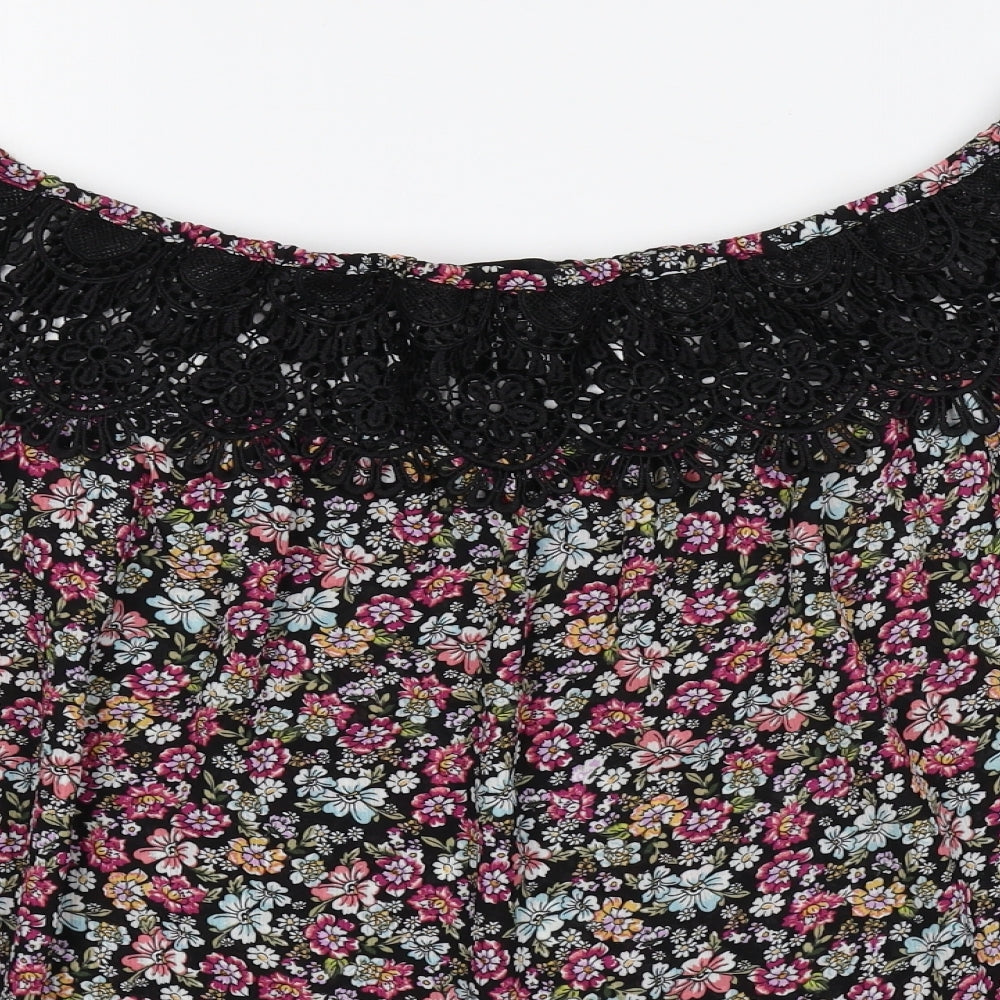 New Look Womens Multicoloured Floral Polyester Basic Blouse Size 10 Boat Neck - Lace Detail
