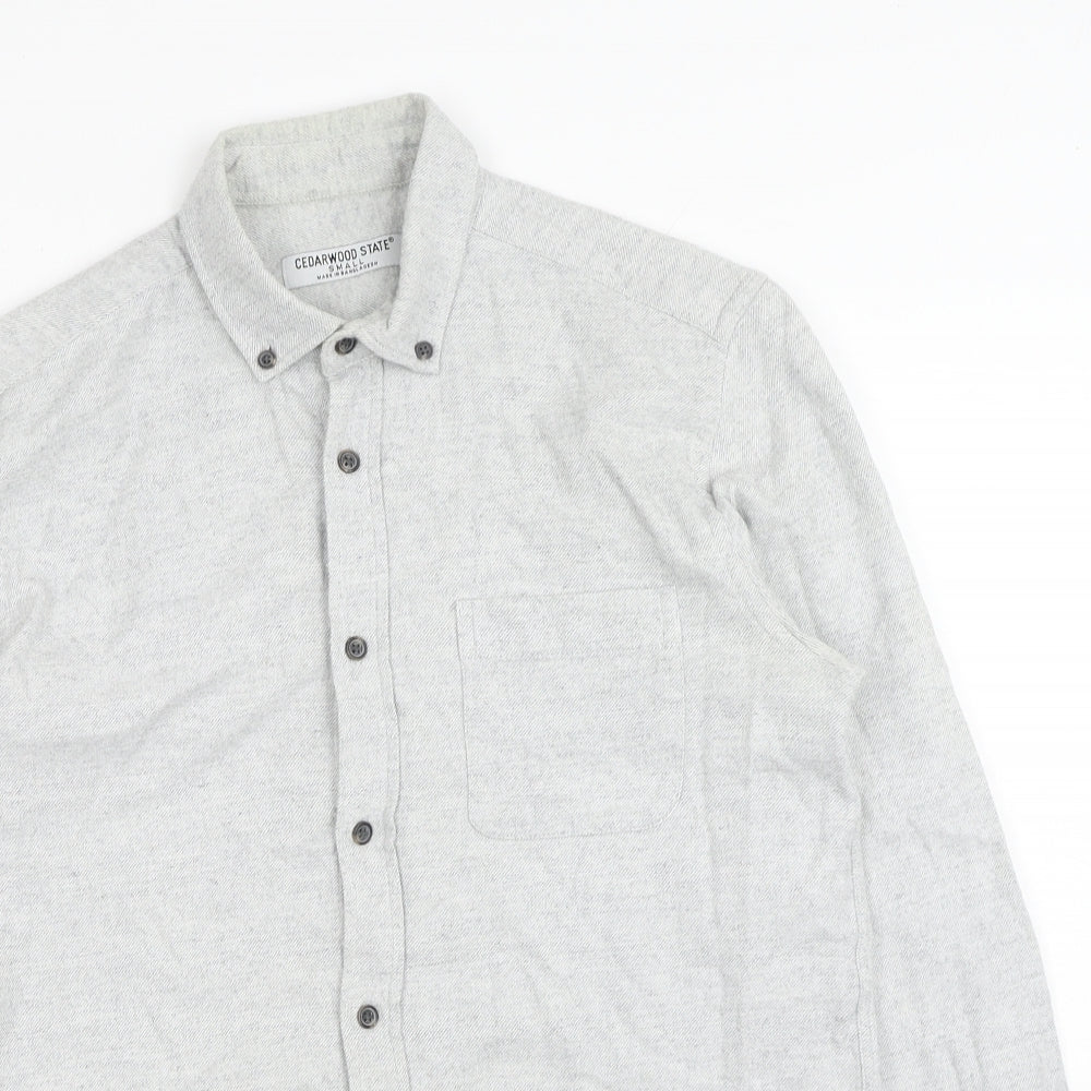 Cedar Wood State Mens Grey Cotton Button-Up Size S Collared Button