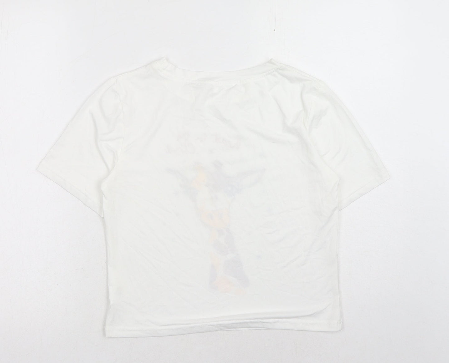 Preworn Womens White Polyester Basic T-Shirt Size XS Round Neck - Giraffe Slogan