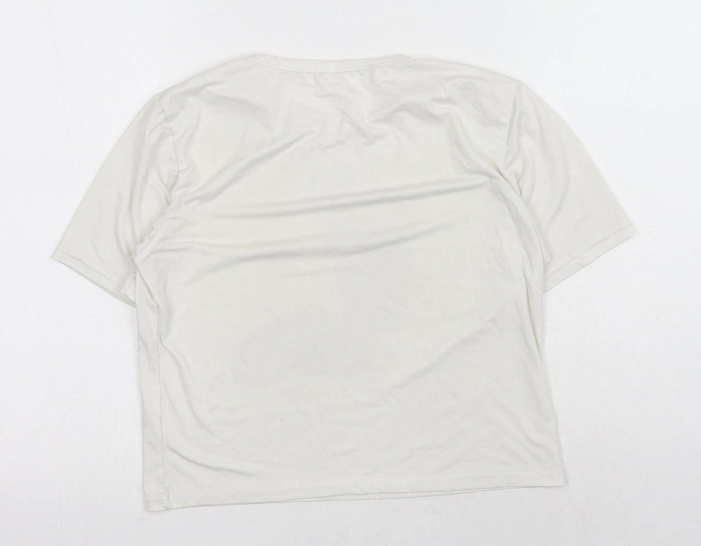 Preworn Womens White Polyester Basic T-Shirt Size S Round Neck - Hot Chocolate & Cookies