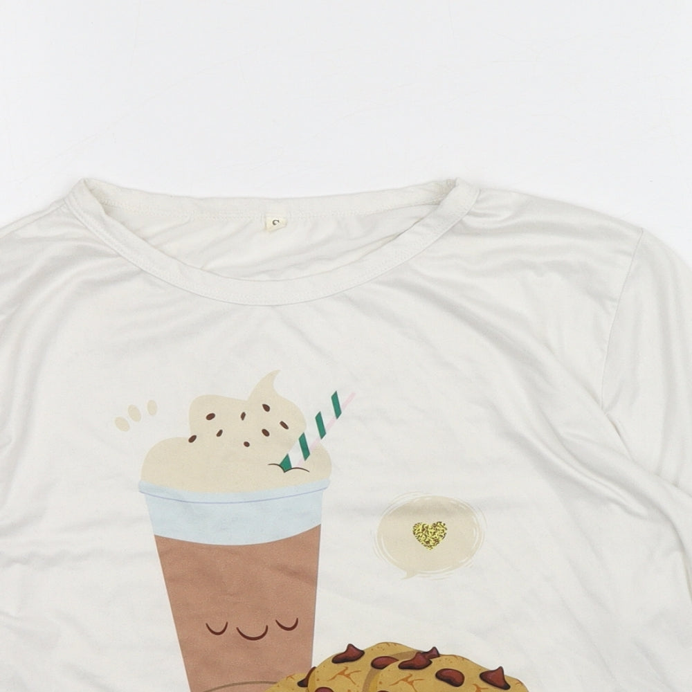 Preworn Womens White Polyester Basic T-Shirt Size S Round Neck - Hot Chocolate & Cookies