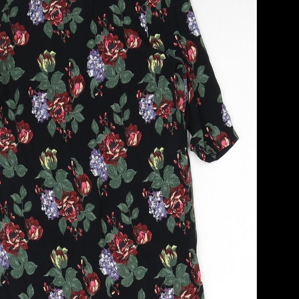 Pins and Needles Womens Black Floral Viscose Shift Size S Round Neck Pullover