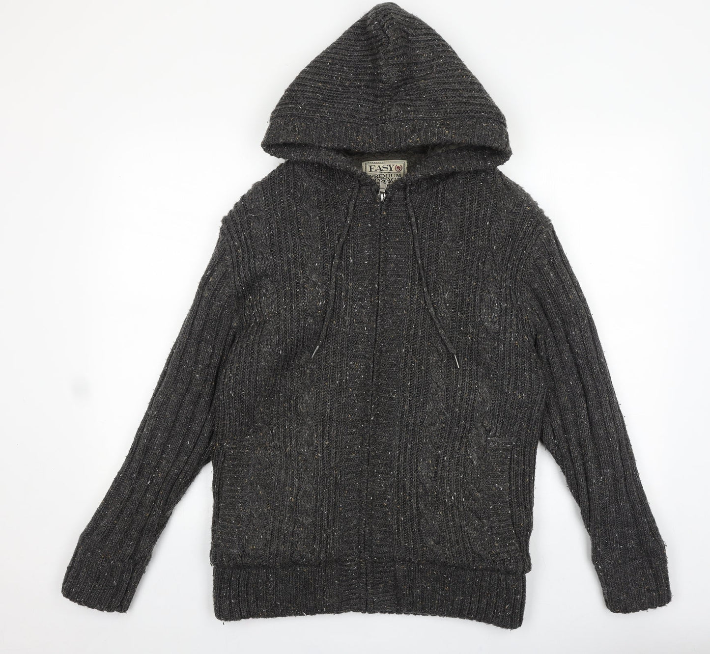 Easy premium clothing Mens Grey Acrylic Full Zip Hoodie Size S