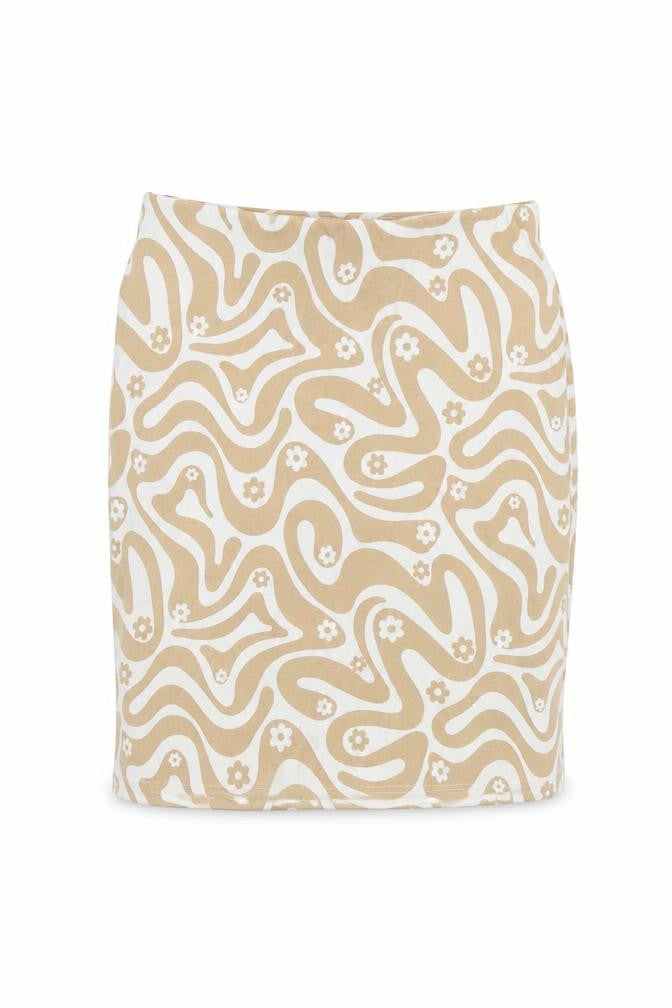 New Look Girls Beige Geometric Cotton Straight & Pencil Skirt Size 9 Years Regular Pull On