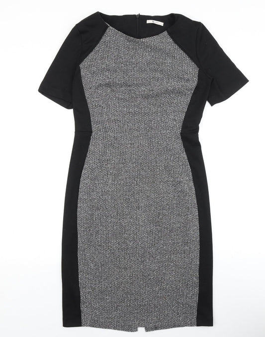 TU Womens Black Colourblock Viscose A-Line Size 12 Round Neck Zip