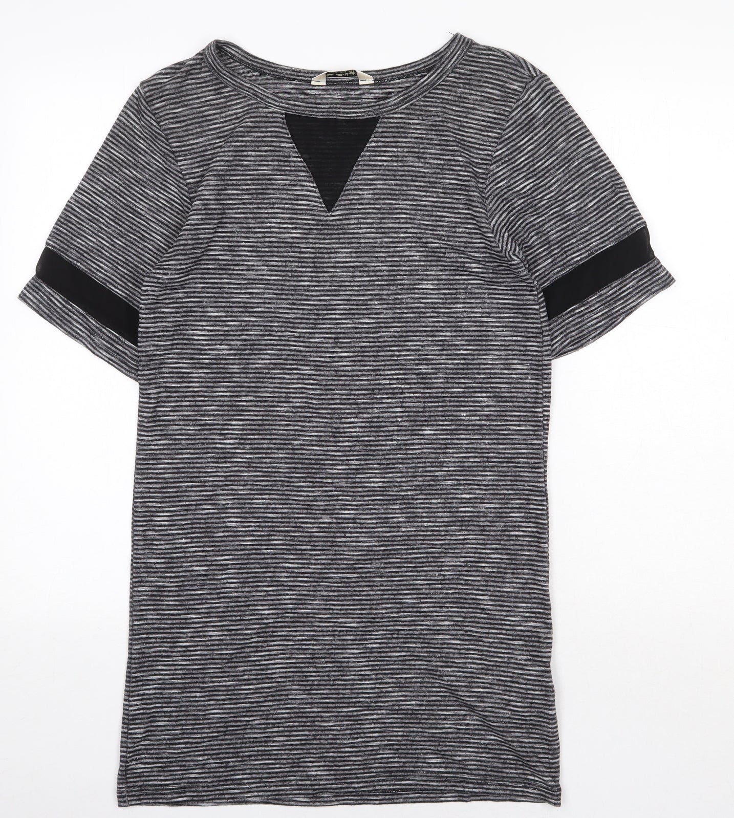 Miss Selfridge Womens Grey Striped Polyester T-Shirt Dress Size 8 Round Neck Pullover