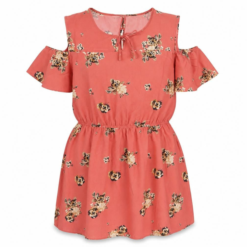 Peacocks Womens Pink Floral Polyester Fit & Flare Size 16 Round Neck Tie - Cold Shoulder