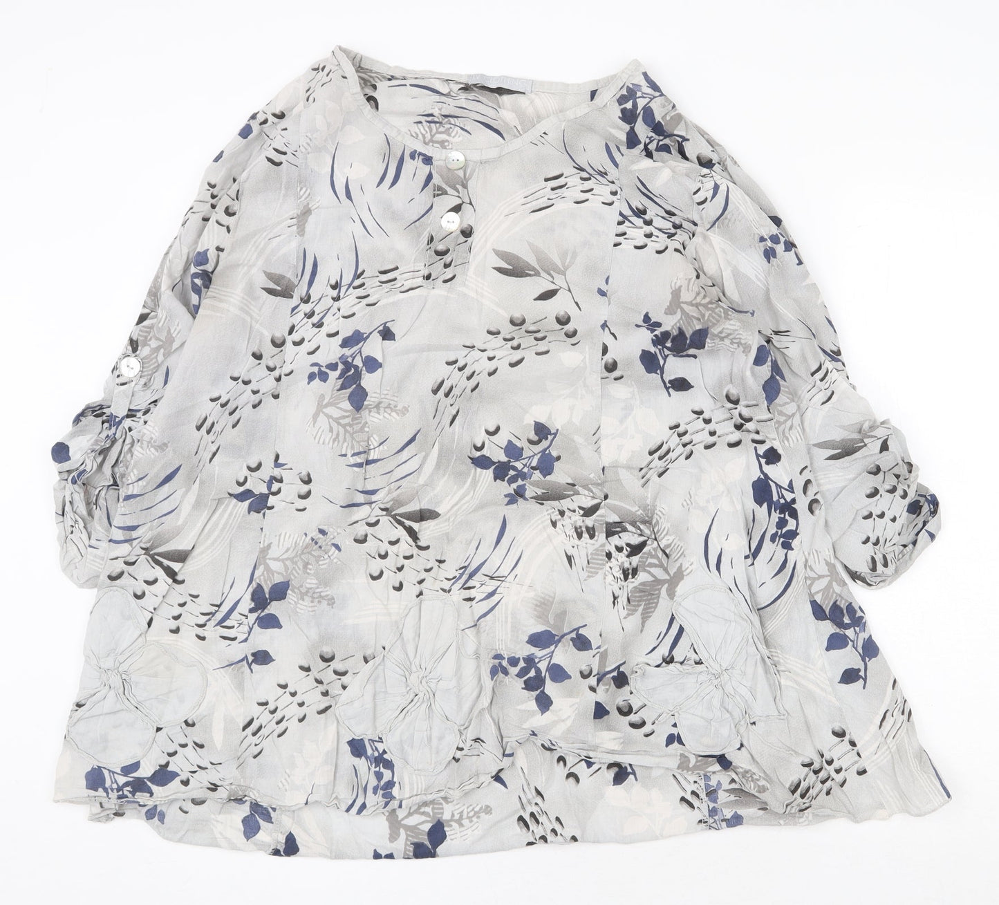 LV Clothing Womens Grey Geometric 100% Cotton Basic Blouse Size 18 Round Neck