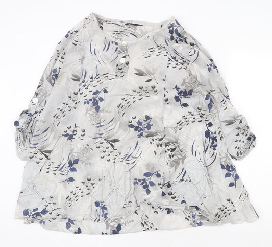 LV Clothing Womens Grey Geometric 100% Cotton Basic Blouse Size 18 Round Neck