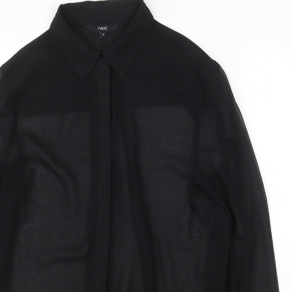 NEXT Womens Black Polyester Basic Button-Up Size 12 V-Neck