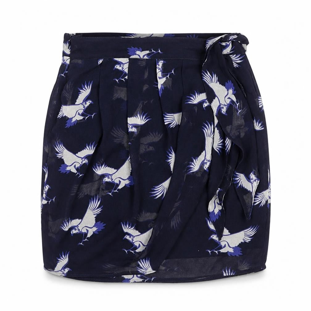 Zara Womens Blue Geometric Polyester Tulip Skirt Size XS Zip - Bird Pattern