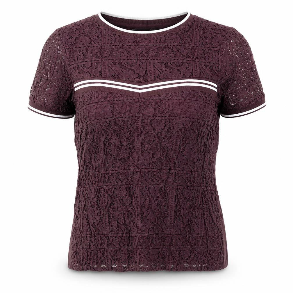 Dorothy Perkins Womens Purple Floral Polyamide Basic T-Shirt Size 10 Round Neck - Lace Overlay