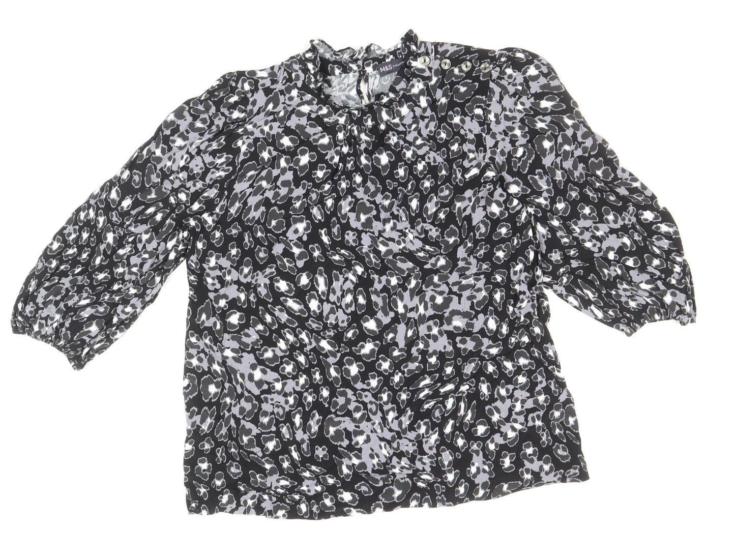 Marks and Spencer Womens Black Animal Print Viscose Basic Blouse Size 10 Round Neck - Leopard Print