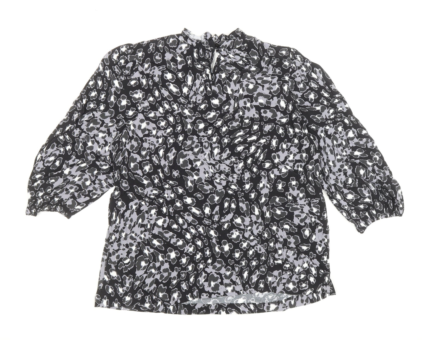 Marks and Spencer Womens Black Animal Print Viscose Basic Blouse Size 10 Round Neck - Leopard Print